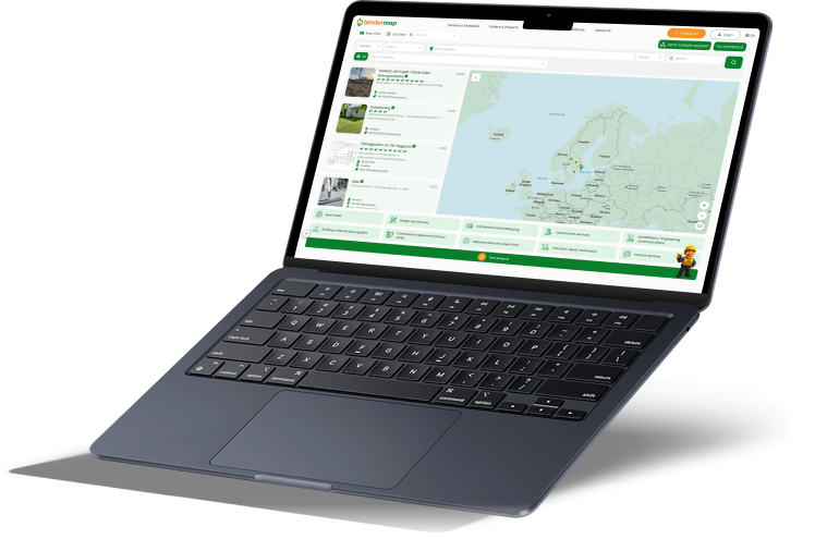 TenderMap dashboard on a laptop